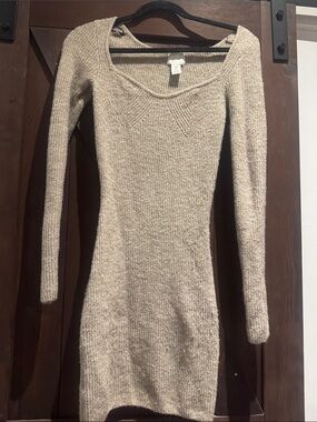 H&M Neutral Beige Scoop Neck Ribbed Knit Dress